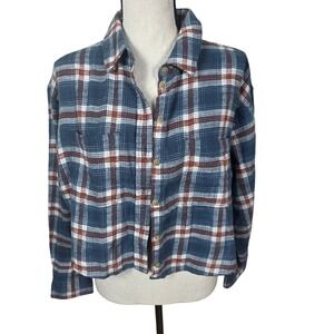 American Eagle Outfitters Plaid Cropped Flannel Shirt Women Size S New Cotton